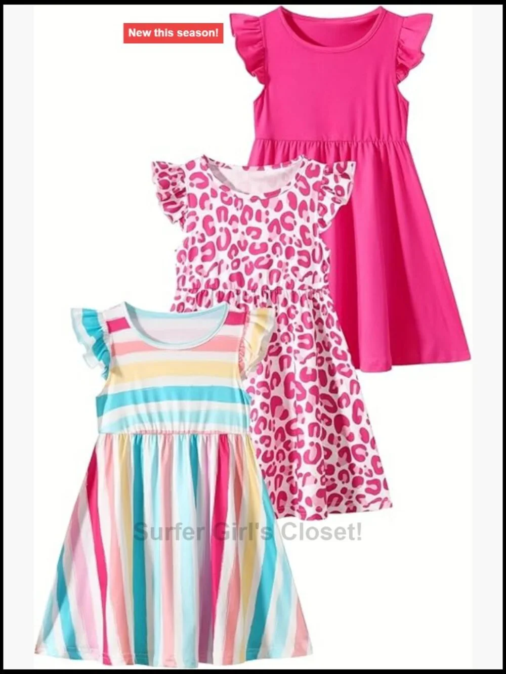 Girls 3-Pack Floral Dresses Short Sleeve A-Line Smocked Back